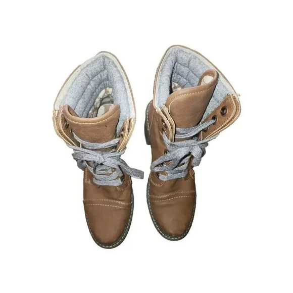 Roxy Wander Boots Women Size 8.5 Brown On Faux Leather & Fur Trim Lace Up - Picture 6 of 10